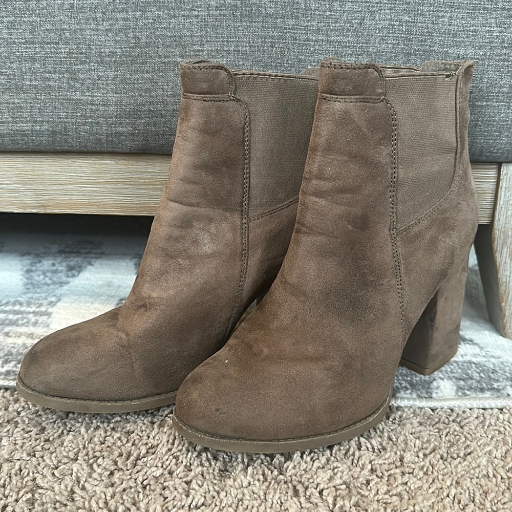 Brown suede booties